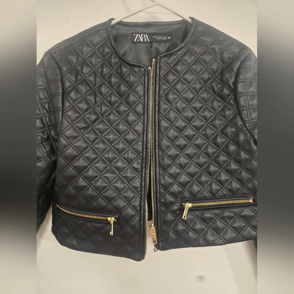 Zara Faux Leather Cropped Quilted Jacket - Picture 10 of 11